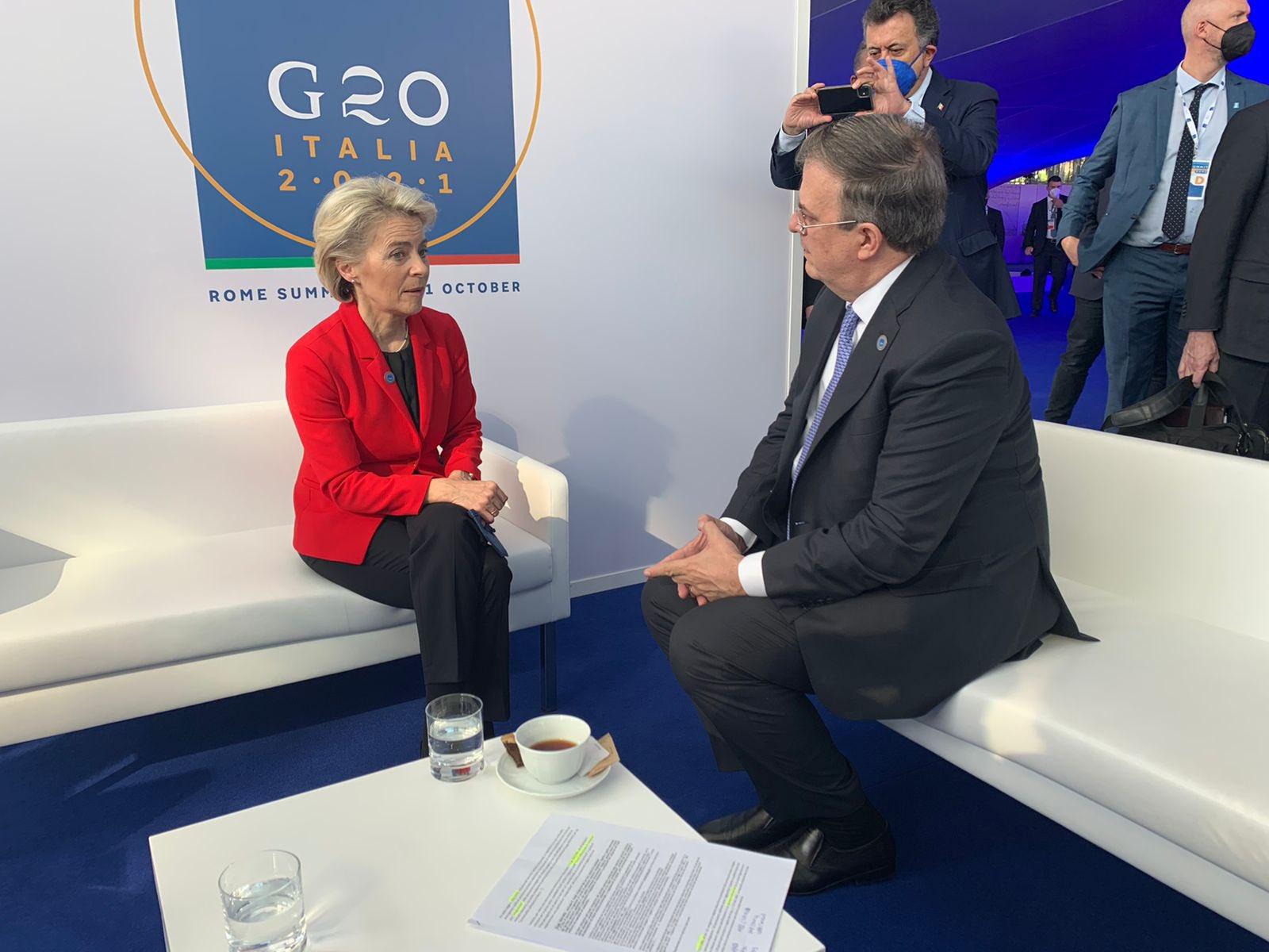 Marcelo Ebrard conversó con Ursula von der Leyen en el G20 / @SRE_mx