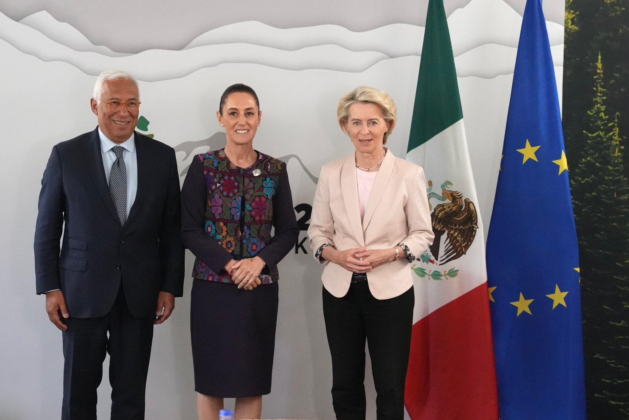 António Costa, Claudia Sheinbaum y Ursula von der Leyen / @Claudiashein